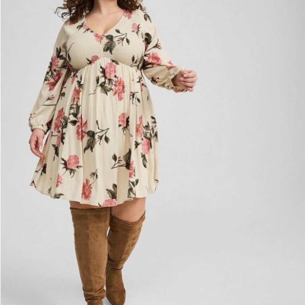 Torrid Rory Floral Long Sleeve Dress Smocked Bodice Gauze Woven Dress M/L NWT - Picture 2 of 16